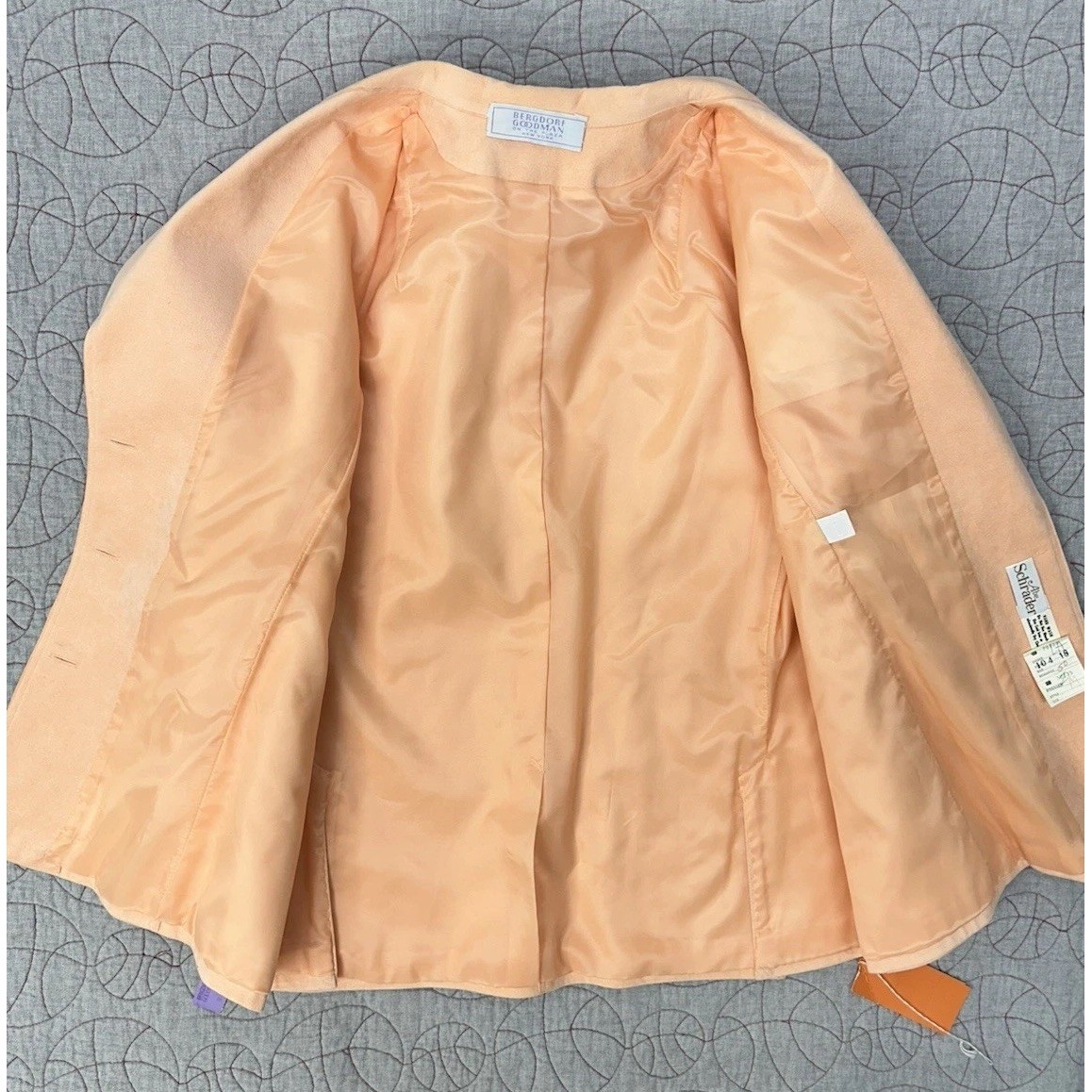 Vtg 70s/80s Bergdorf Goodman Abe Schrader Peach Faux Suede Blazer Womens 18 Usa — image 8 of 8